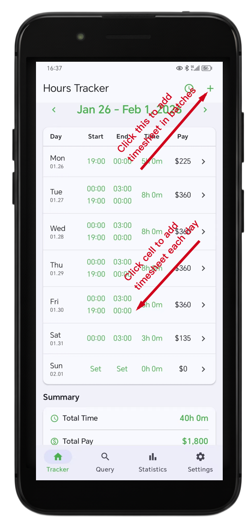 Add time period each day or in batches